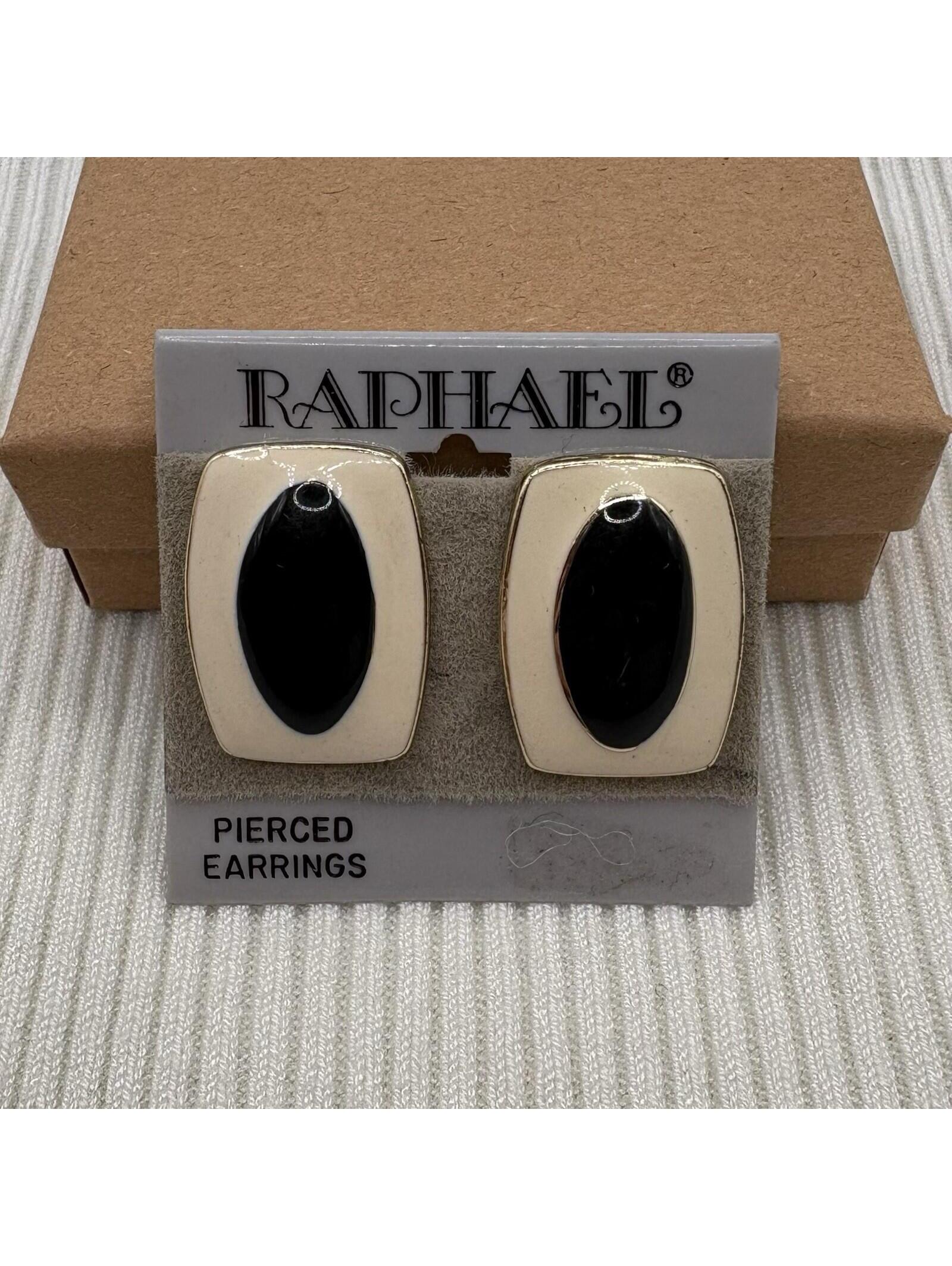 Vintage Raphael Gold Tone Enamel Pierced Earrings Geometric Retro